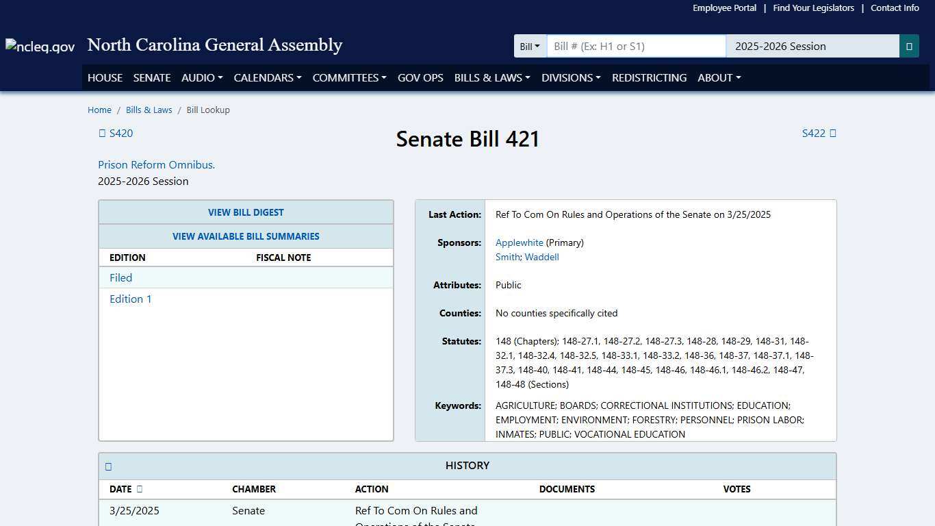 Senate Bill 421 (2025-2026 Session) - North Carolina General Assembly